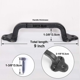 WEBI Rustic Gate Handle:9 Inch Cast Iron Sliding Barn Door Handle,Vintage Metal Long Gate Pull Handle Fence Handle for Outdoor,Garage,Interior,Black,4 Packs