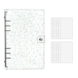 Sticker Notebook, Transparent, A7 Size, 6 Holes, Clear Binder, Removable, Sticker Notebook, Seal Storage, Includes 10 Refills, Girls, Seal Binder, Original, Push Out Storage Book (A6 Clear Glitter)