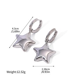 Dainty 3D Star Dangle Drop Small Hoop Earrings for Women Cute Stainless Steel Silver Plated Stars Dangling Huggie Hoops Lightweight Hypoallergenic Fashion Trendy Jewelry Birthday Gift Her (Silver)