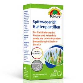 SUNLIFE Plantain Cough Lozenges, 1 x 30 Pieces, Cough Supplement with Plantain Extract, Lozenges for Colds, Sore Throat Lozenges, Anise & Eucalyptus Menthol Flavour