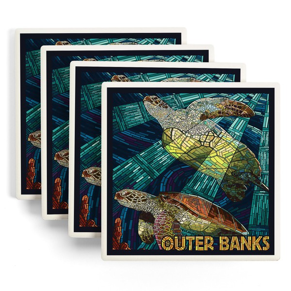 Outer Banks, North Carolina, Sea Turtle Mosaic (Absorbent Ceramic Coasters