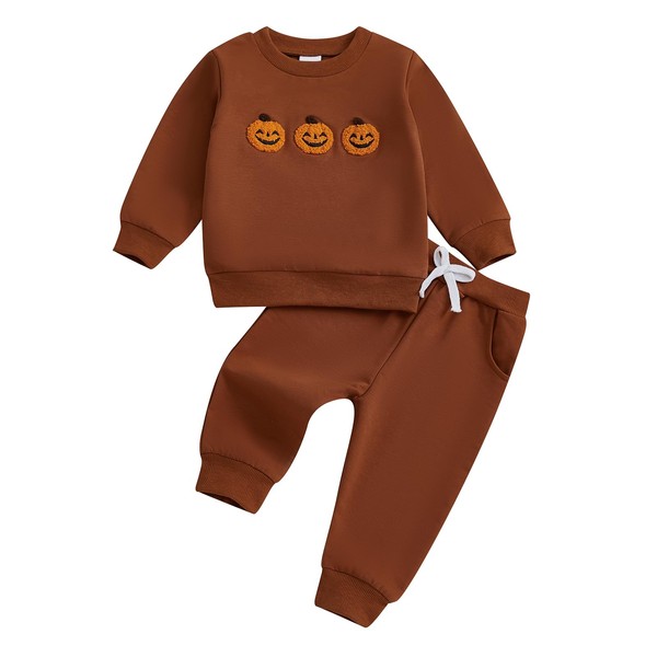 MAHUAOYIXI Toddler Boys Halloween Outfits Long Sleeve Ghost/Pumpkin Embroidery Sweatshirt