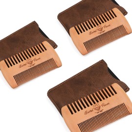 Menesia 3 Pieces Wooden Beard Combs with Cases for Men Beard, Fine & Coarse Teeth, Men's Wood Pocket Comb for Beards & Mustaches & Hair,Brown Skull Design