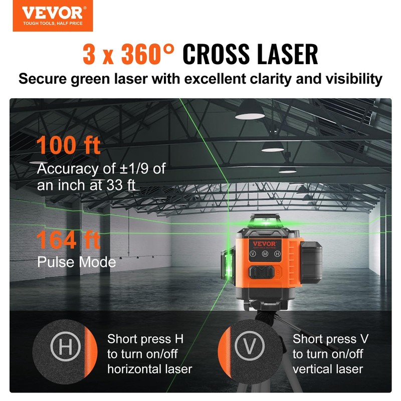 VEVOR 100ft Self Leveling Laser Level, Manual Green 3 x
