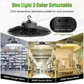 UFO LED High Bay Lights 240W 200W 150W Adjustable, 3000K 4000K 5000K,140LM/W Dimmable Led High Bay Shop Light UL DLC IP65 Waterproof Commercial Bay Lighting for Workshop Garage Warehouse, AC100-277V