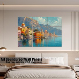 ENSEPST 9 Pack Wall Art Acoustic Panels,48" X 36"Sound Absorbing Panels, Decorative Sound Dampening Panels, Acoustic Treatment for Studio Home and Office （Seaside castle）