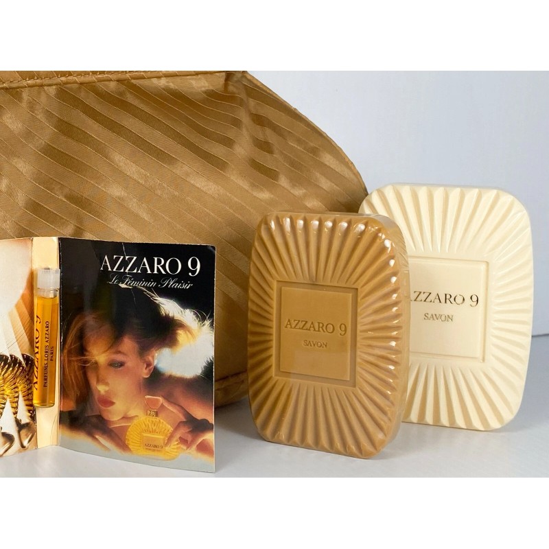 AZZARO 9 by Loris Azzaro Perfumed Soap,Gold Clutch+Sample Parfum **VINTAGE