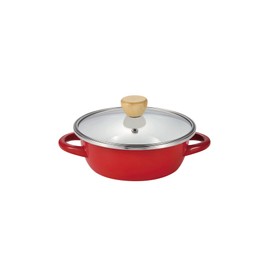 Pearl Metal HB-4875 Petit Cook, Red 6.3 inches (16 cm), Enamel, Glass Lid,