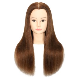 Female 100% Human Hair Mannequin Head Hair Styling Training Head Cosmetology Manikin Head Doll Head for Hairdresser with Free Clamp (brown) (20 Inch)