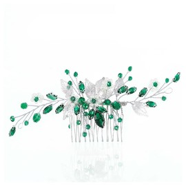 Bridal Emerald Hair Vine with Comb Crystal and Pearl Hair Comb Boho Wedding Hair Accessories for Women and Girls (Green, One size)