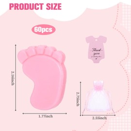 60 Sets Baby Shower Favors Soap Feet Scented, Baby Shower Party Favors Feet Soap Party Bulk Gifts for Guest With Organza Bags Thank You Cards Return Gifts Gender Reveal Prizes Birthday Souvenirs(Pink)