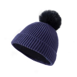 Lallier 3Pcs Kids Hat Scarf and Snow Gloves Set, Winter Knit Warm Soft Pom-Pom Beanie Outdoor for Boys Girls and Toddlers (Navy Blue)