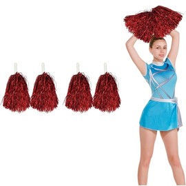 Metallic Foil Cheerleading Pom Poms, 4 Pack Metallic Foil Cheerleading Pom Poms with Baton Handle for Game Sports Squads