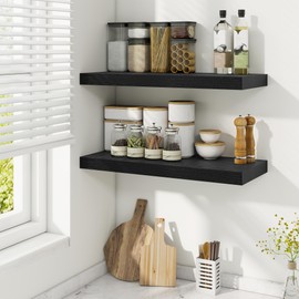 Fun Memories 16.5 Inch Floating Shelves Set of 3 - Black Floating Shelves for Wall - Modern Storage Shelf Bathroom Organizer - Wooden Book Shelves- Display Shelves for Living Room and Bathroom