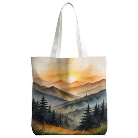 RYVJU Boho Tote Bag, Boho Sun Sunrise Mountain Forest Nature Landscape Canvas Tote Bags for Women, Gifts for Nature Lovers, Mid Century Modern Scenery Reusable Grocery Shopping Bag