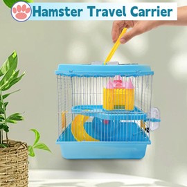 Tfwadmx Hamster Carrier, Dwarf Hamster Travel Cage, Portable Cages with Water Bottle, Gerbil Travel Carry Case Outdoor Vacation House for Small Mice(Blue,10.6”x8”x11.4”)