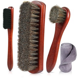 Rolett 4-Piece Horsehair Shoe Brush Shine Kit - Horse Hair Brush for Leather, Premium Shoe Polish brush, Leather Shoe Boot Brushes for Cleaning and Polishing
