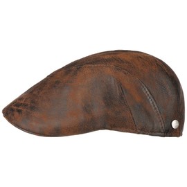 LIERYS Leather Flat Cap Men's Made in Italy Peaked Cap with Cotton Lining Leather Cap Used Look Summer Winter, brown, 57