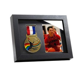 Odjaraye Medals Shadow Box Display Case,Single 6" x 8" Medal Photo Display Frame, Perfect Sports Medal Frame for Runners, Marathon, Race Winner,Basketball, Football, Gymnastics, Black