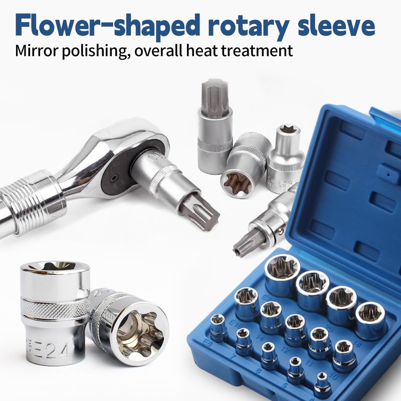 14-Piece Torx Socket Set, CR-V Steel Socket Set for 1/2,