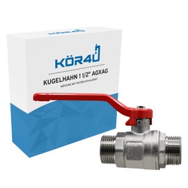 kör4u Brass Ball Valve with Red Steel Handle, 1 1/2 Inch Male Thread