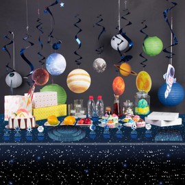 4 Pack Space Tablecloth Starry Night Tablecloth Decorations Set 54” x 108” Rectangle Plastic Tablecloth Space Theme Party Table Cover Outer Space Table Cover Galaxy Stars Birthday Party Supplies