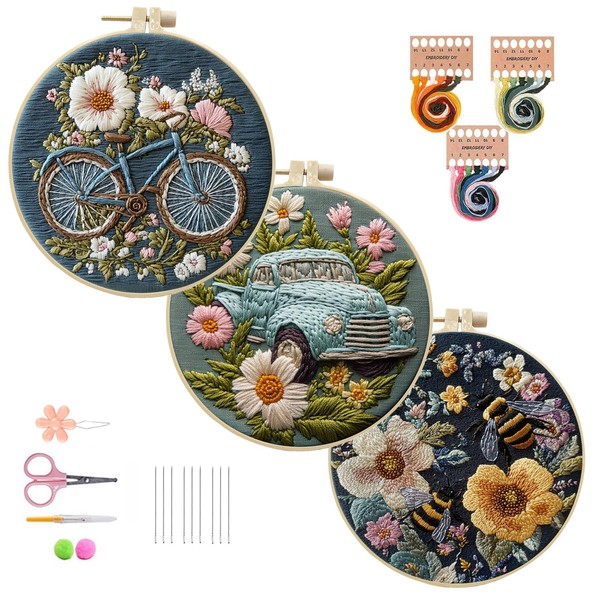 IUHUI Embroidery Kit for Beginners and Adults 3 Pack -