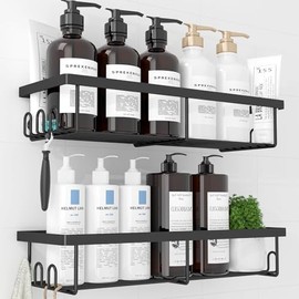 Kitsure Shower Shelf No Drilling - Pack of 2 Rustproof Bathroom Organiser, Quick Drying Bathroom Shelf, with Large Capacity, Durable Shampoo Holder for Shower Made of Stainless Steel, X-Large, Black