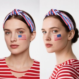 Moikolok 4th of July Headband for Women Girls Knotted Headband Patriotic Hairband Outfit Red White and Blue Sequin Beaded Independence Day Head Band Hair Accessories Gifts