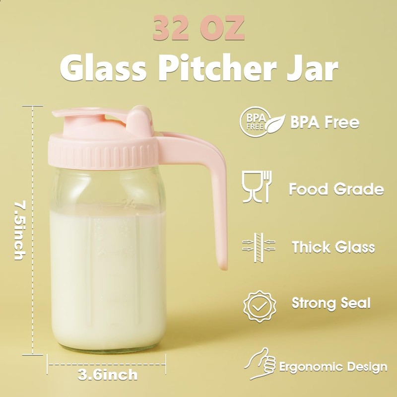 2 Pack 32oz Glass Pitcher with Lid & V-shaped Pour