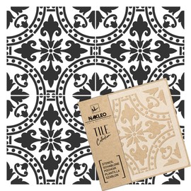 NAKLEO Isna Tile Reusable Plastic Stencil - 25 x 25 cm - Spanish Flowers Moorish - Moroccan Geometric - Paving Stone Concrete Floor Wall Painting Template Wood