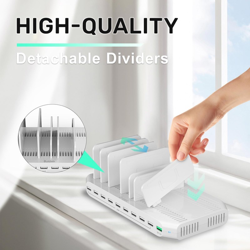 SUIDEK 60W Multiple Device Charging Station for Multiple Devices, 10