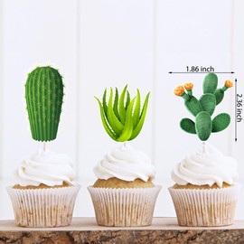 48 piezas de adornos para cupcakes de cactus para decoraciones de fiesta de cactus para fiestas de verano, fiesta de cumpleaños, decoración de fiesta de fiesta de cactus baby shower taco decoraciones