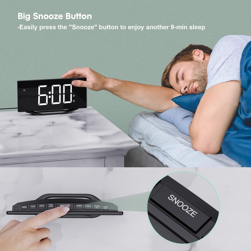 Digital Clock Large Display for Bedrooms, 8.7" LED Dual Alarm