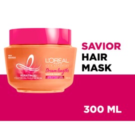 L'Oreal Paris Dream Lengths Savior Mask, Hair Mask for Long Damaged Hair, Formulated with Castor Oil & Keratin to Regenerate Damaged Length, 300ml