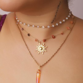 PINK TOWN Sun Necklace for Women Vintage Bohemian Spiral Sun Pendant Necklace Unique Gold Statement Sun Necklace Boho Style Jewelry (Gold 4)