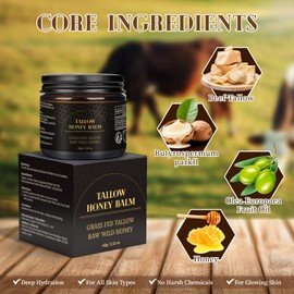 MEIDU Beef Tallow for Skin,Tallow and Honey Balm for Face,Raw Wild Honey Blend,Organic Grass-Fed Beef Tallow Balm,Face and Body Moisturizer(60g)