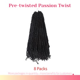 BOHOBABE Pre-twisted Passion Twist Crochet Hair 20 Inch Long Pre-looped Crochet Passion Twist Braiding Hair 8 Packs Soft Bohemian Twists (1B)