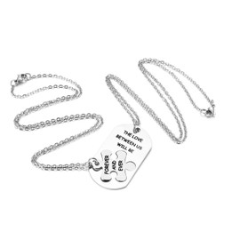 PiercingJak 2PCS Matching Couples Necklace for Him and Her Stainless Steel Puzzle Piece Matching Necklace Jigsaw Dog Tag Pendant Couples Necklace Valentines Gift