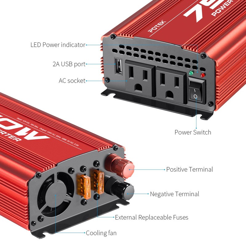 POTEK 750W Power Inverter DC 12V to AC 115V Car