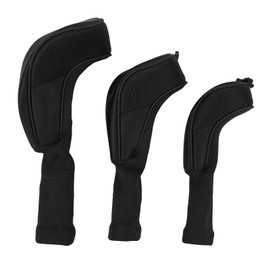 3Pcs Golf Club Head Covers 1 3/5 UT Breathable Mesh Long Neck Portable Golf Club Headcovers Set for Men Women Black