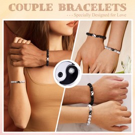 VNOX Matching Couples Bracelets Couple Gifts for Boyfriend Girlfriend Valentine's Day Anniversary Birthday Adjustable Turquoise Agate Bead Long Distance Promise Bracelets Gifts for Husband Wife