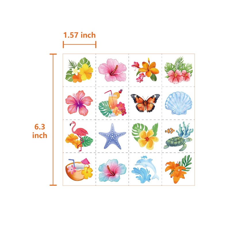 256PCS Hawaiian Glitter Hibiscus Flower Tattoos – Summer Tropical Luau
