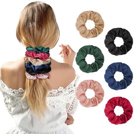 LOPHE Satin Hair Scrunchies, Large Satin Scrunchies for Women Girls, Softer than Silk Hair Ties, Big Scrunchy Ponytail Holders, Elastic Hair Bands Hair Accessories, 6 Pack, A