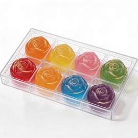 Silk Spin Sugars Japanese Crystal Candy Kohakutou Rose, Mixed Fruit, 8 Handcrafted Pieces, Crispy Shell Chewy Center