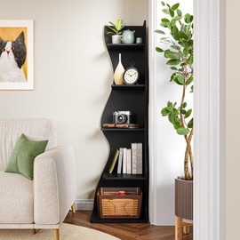 LITTLE TREE Small Corner Shelf, Modern 5-Tier Wall Corner Bookshelf, Stylish Bookcase Storage Rack for Small Space, Living Room, Bedroom