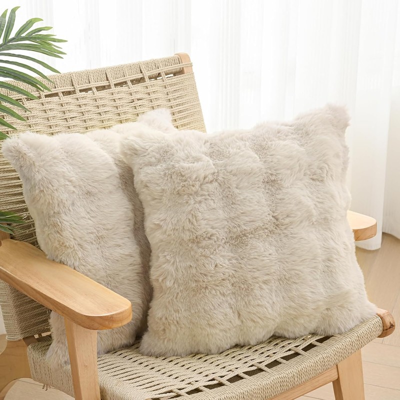 Throw Pillow Covers Pack of 2 Thick Soft Fluffy Plush