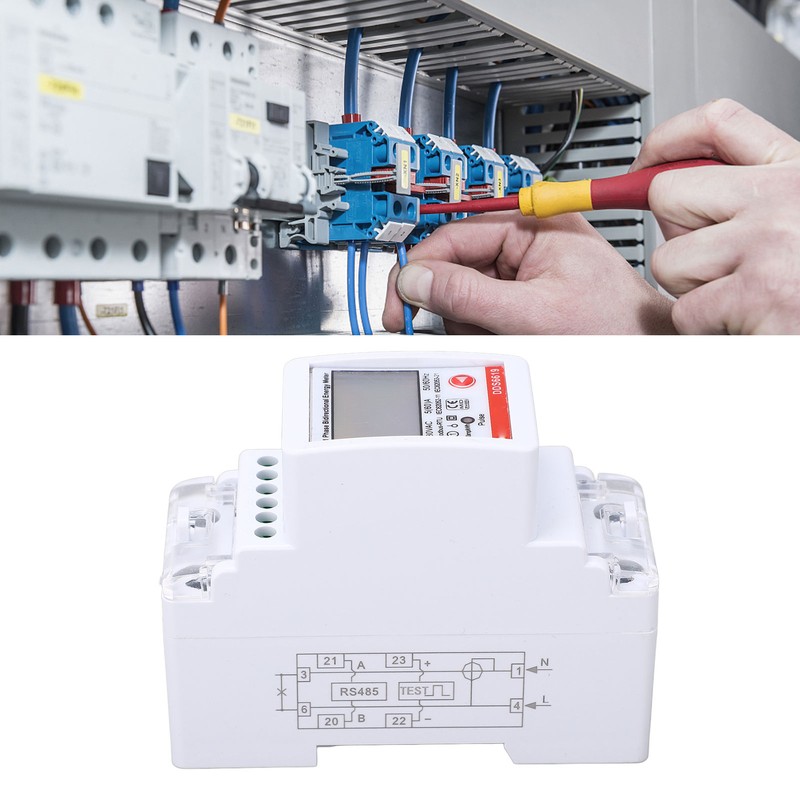 Single Phase Energy Meter Bidirectional Metering 2P DIN Rail Mount