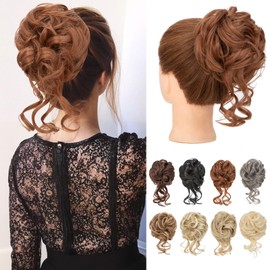Benehair Messy Bun Hair Piece Wavy Curly Claw Clip Hair Bun Extensions Synthetic Hair Bun Donut Accessories Scrunchies Hair Pieces for Women(Dark Copper, 75g)
