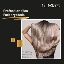 Femmas Hair Colour Set Extra Platinum Blonde Pearl Ash 12.81 I Hair Colour Cream 100 ml + Oxycreme 100 ml 1.9% I Permanent Hair Colouration + Developer I Gentle & Long Lasting I Salon Hair Colour for